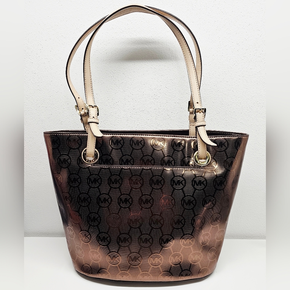 Michael Kors Jet Set Medium Cocoa Brown Metallic Grab Bag Tote